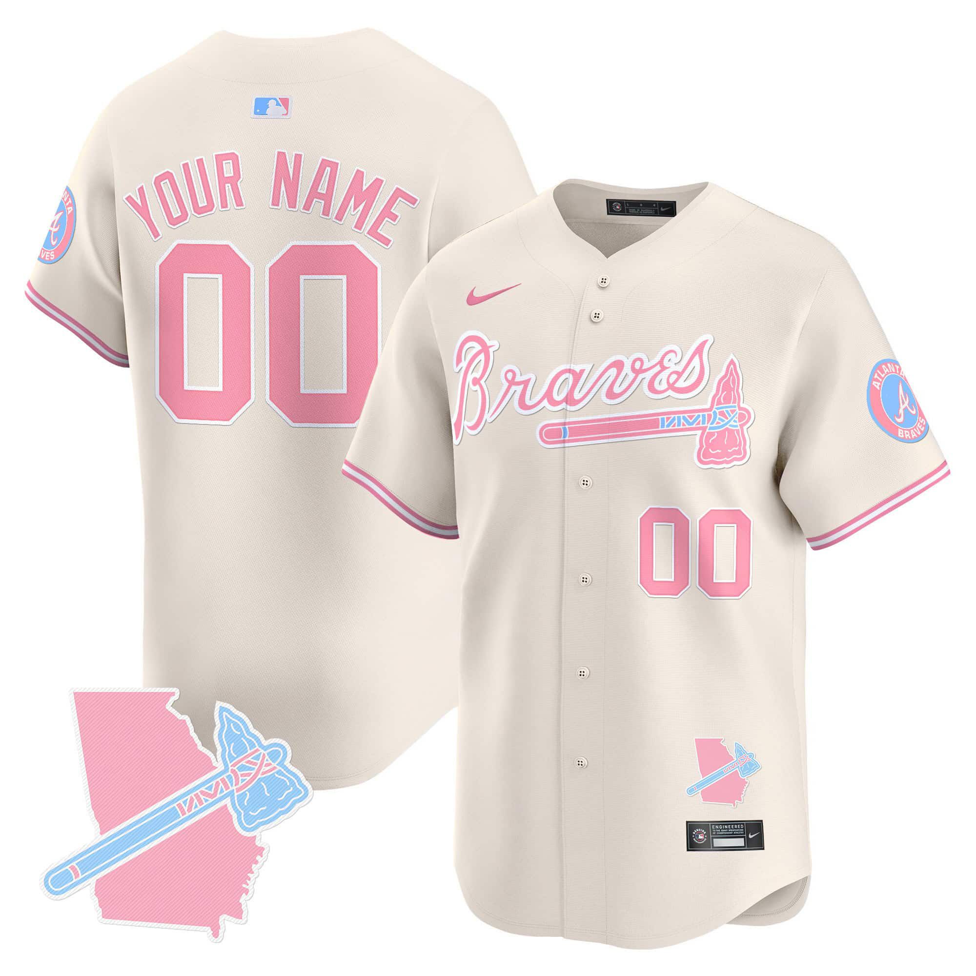 Men Atlanta Braves Cream 2024 Nike Bubblegum Pink Vapor Premier Limited Custom MLB Jersey->customized mlb jersey->Custom Jersey
